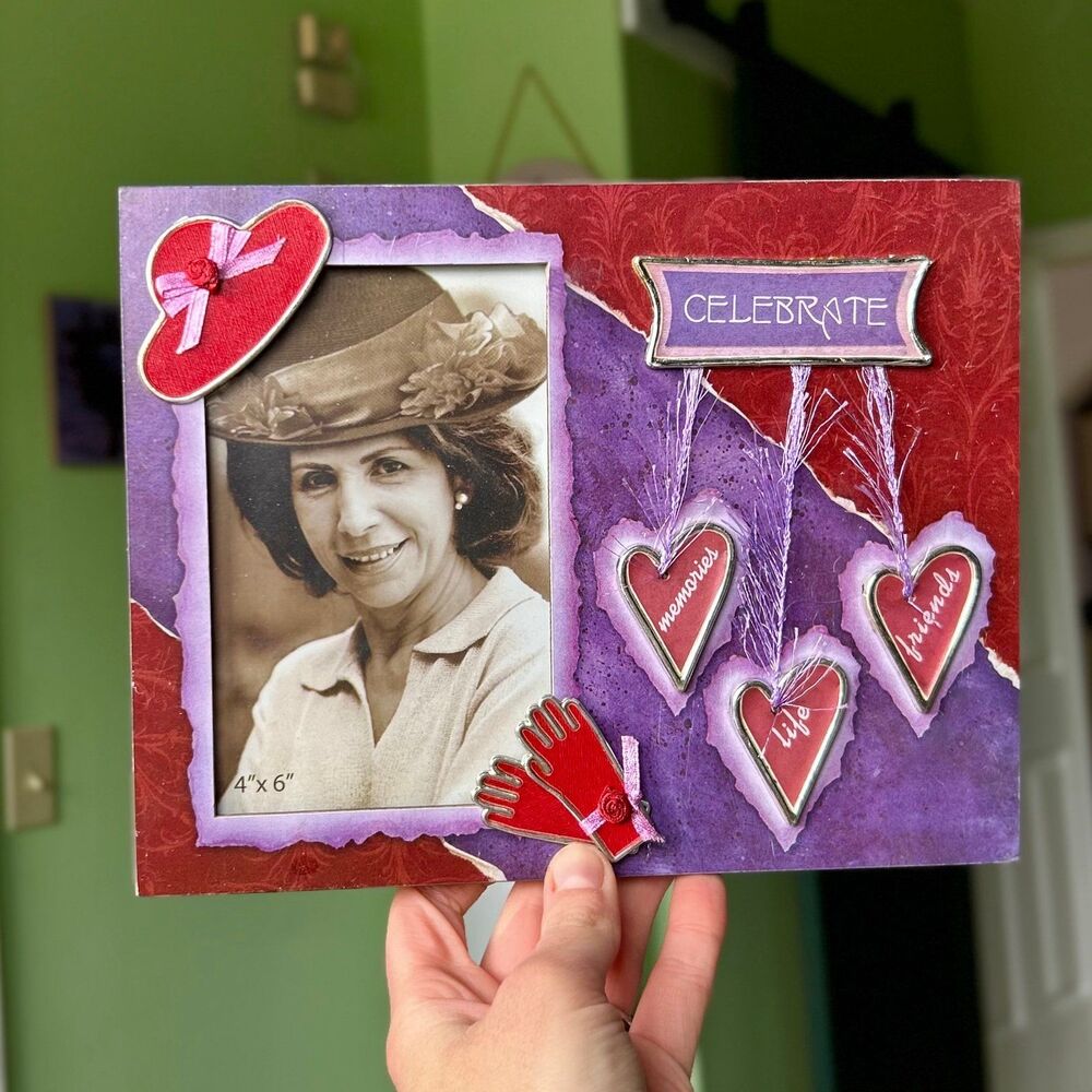 VTG Purple + Crimson Red Unique Retro Fashion Victorian Style Picture Frame